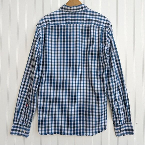 Betabrand Men's Gingham Button Down Shirt Size M Blue Green Check Cotton Stretch - Picture 11 of 12